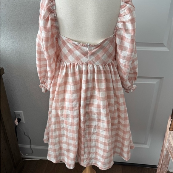 Storia Pink &White Check Plaid Smocked Pleated Dress.  Sz M. NWT - Picture 5 of 8